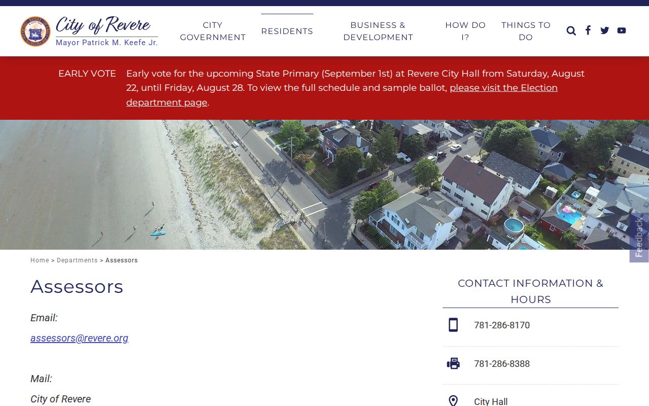 Revere residents directory assessor portal entry page