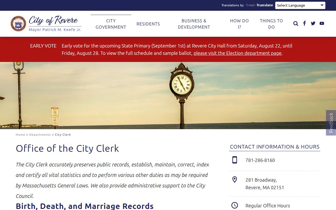 Revere previous residents City Clerk public records access