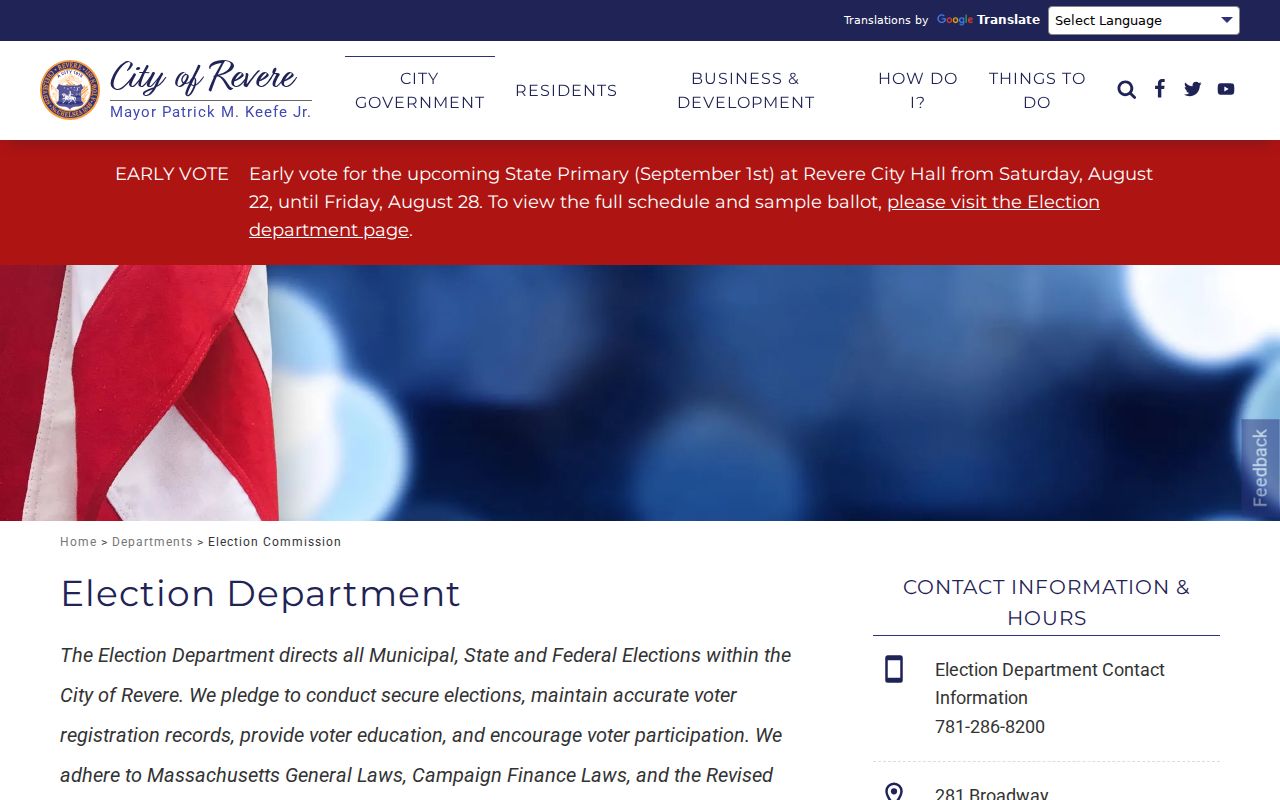 Revere residents directory local election department information