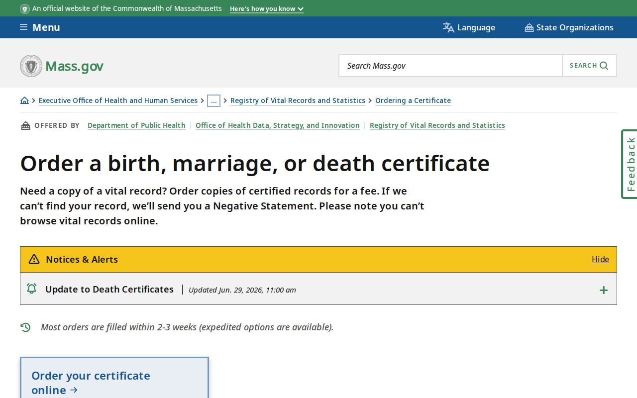 Revere resident lookup Massachusetts vital record ordering information